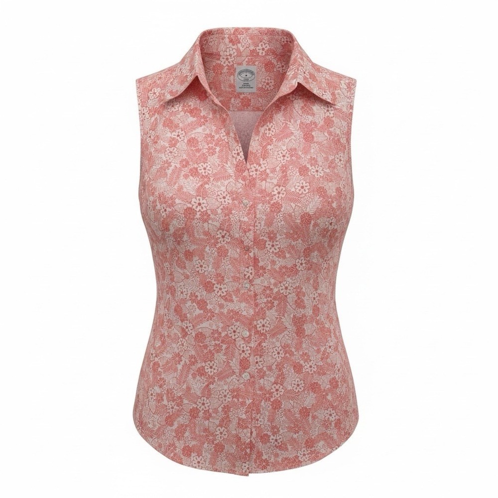 Brooks Brothers 346 Women's Sleeveless Non-Iron Cotton Pink Floral Top Size 6